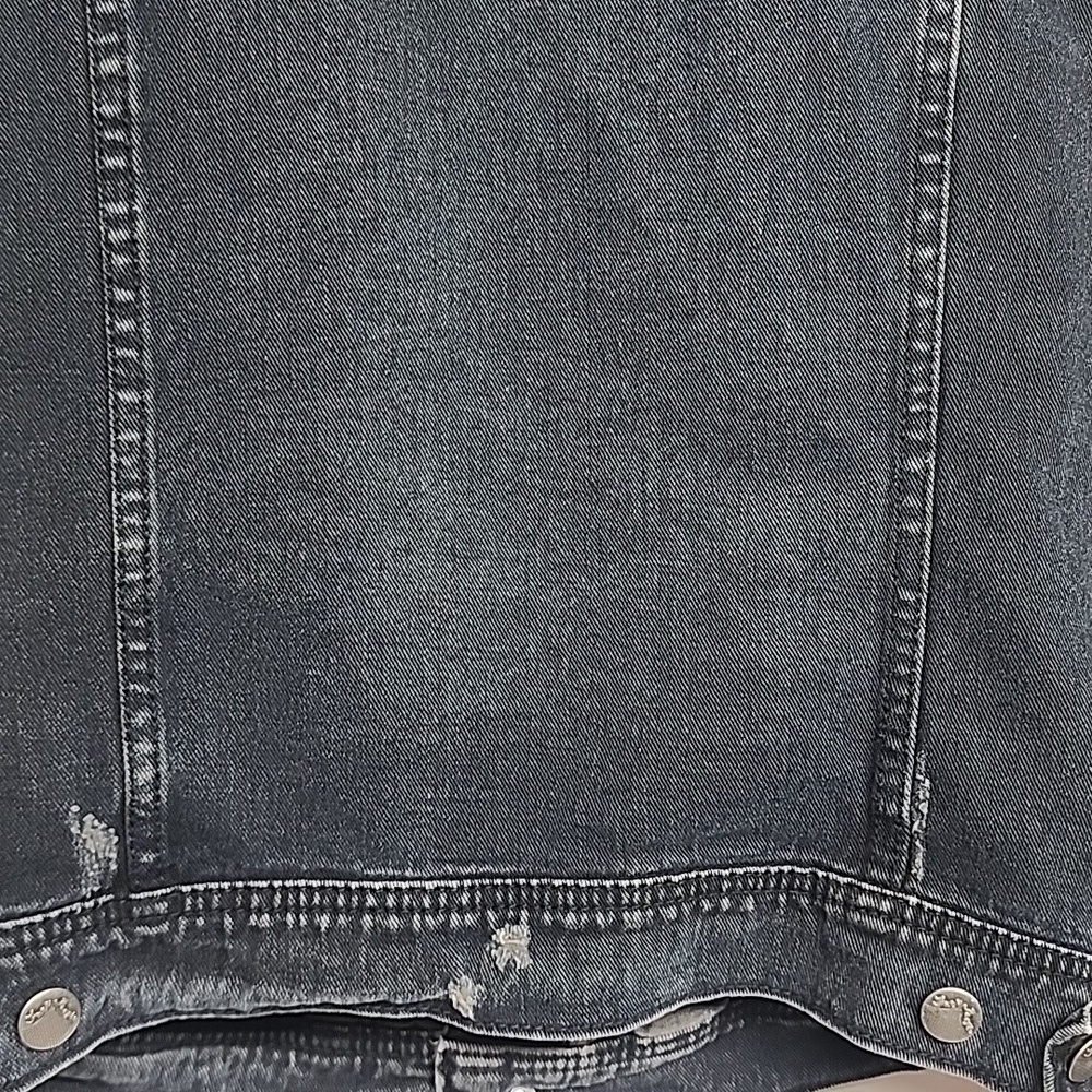 Free People Vintage Distressed Indigo Denim Gray Sleeves Hooded Jacket Sz L - Picture 7 of 10